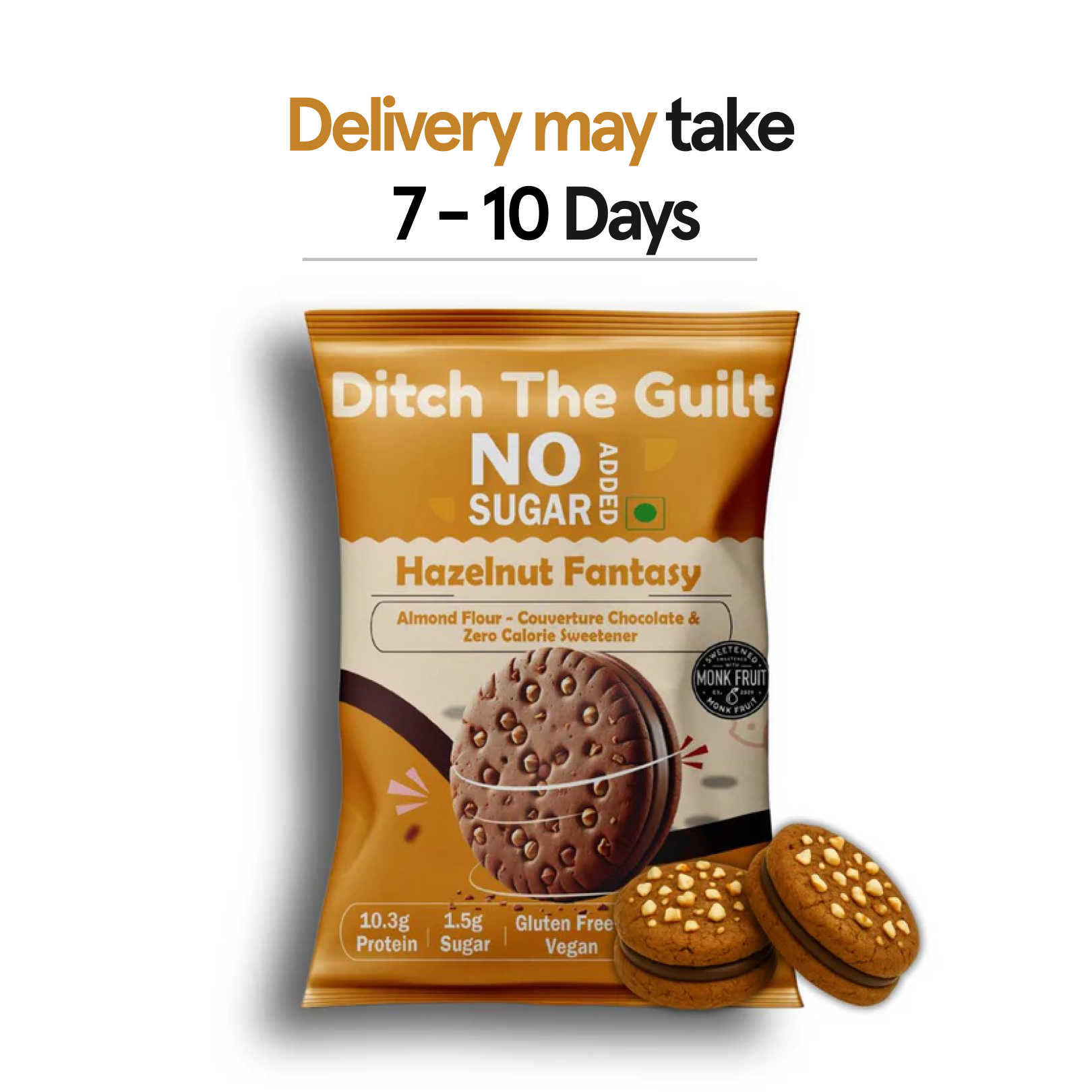 Hazelnut Fantasy - Zero Sugar Cookies - Sattu Flour - 10g Protein I 2g Natural Sugar -  No Processed Protein - Low Net Carbs - 60g