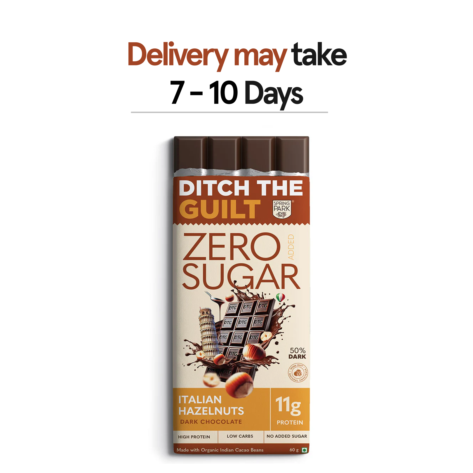 Italian Hazelnut | Zero Sugar | Dark Protein Chocolate | High Protein | 40g