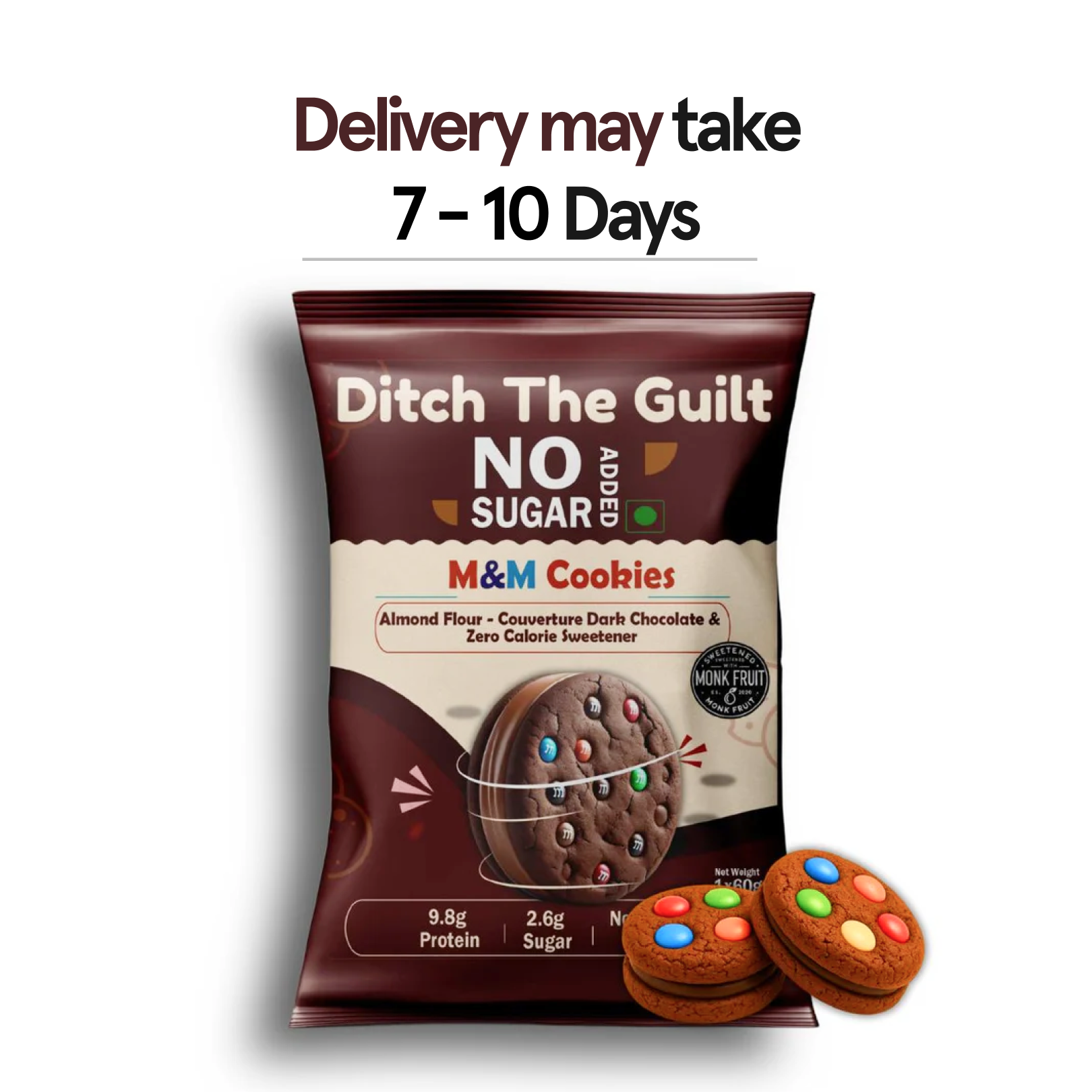 M&M Cookie I Almond Flour Cookie I  Zero Sugar Added I 9g Protein I 2g Sugar From M&M - 60g