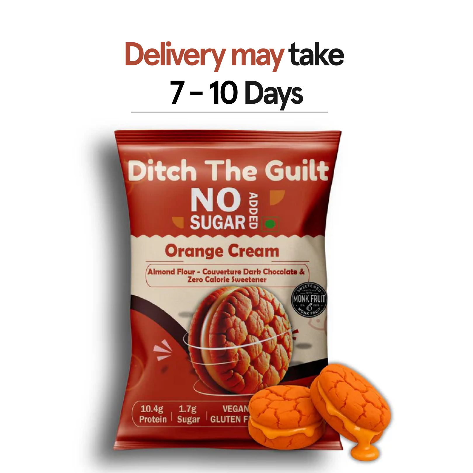 Orange I Almond Flour Cookie I  Zero Sugar Added I 10.4g Protein I 2g Natural Sugar - 60g