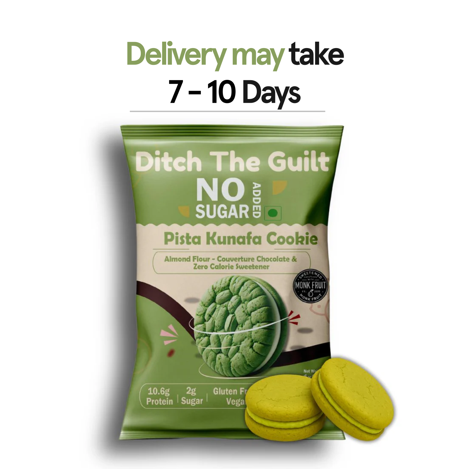 Pista Kunafa Cookie - Zero Sugar Cookies - Sattu Flour - 10g Protein I 2g Natural Sugar -  No Processed Protein - Low Net Carbs - 60g