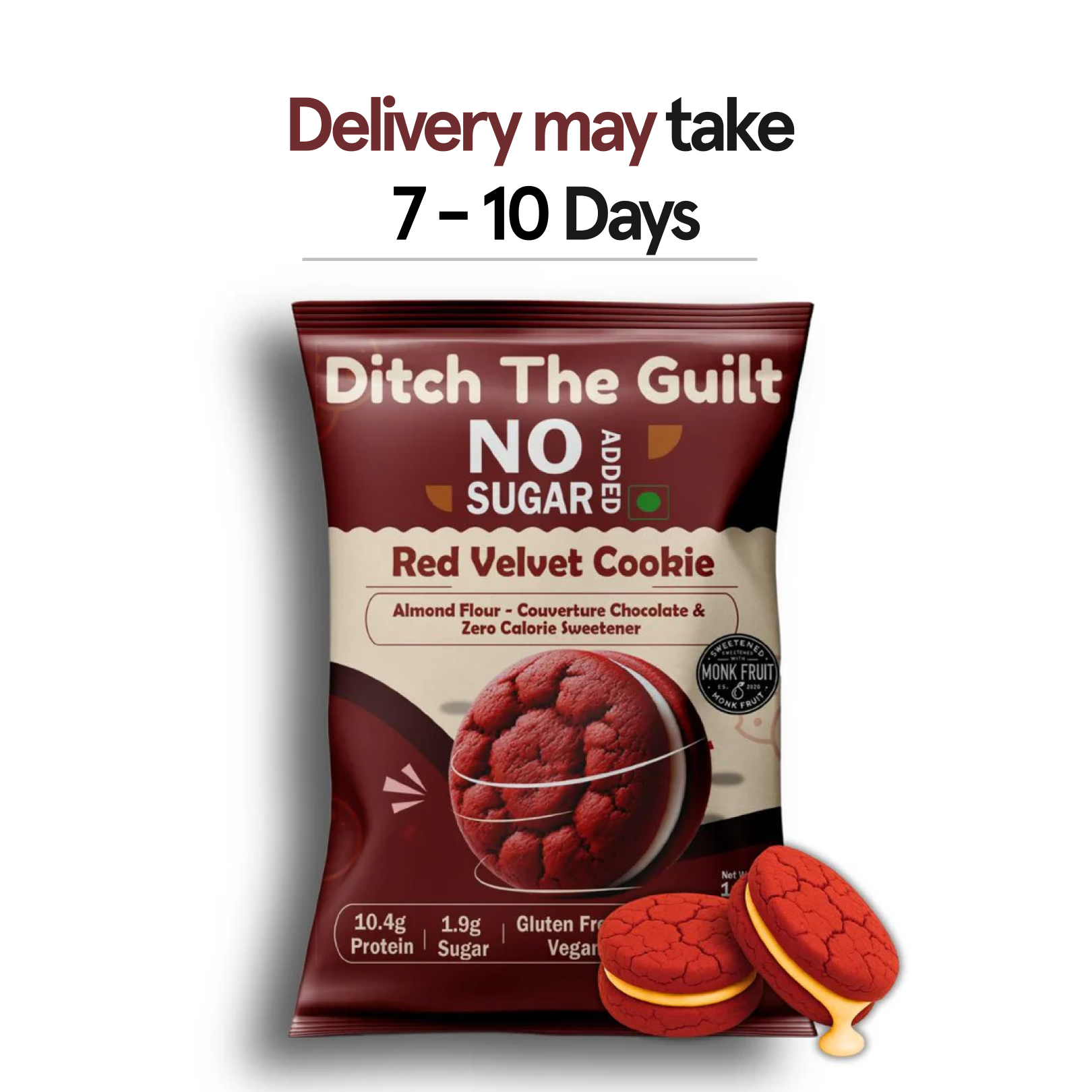 Red Velvet Cookie - Zero Sugar Cookies - Sattu Flour - 10g Protein I 2g Natural Sugar -  No Processed Protein - Low Net Carbs - 60g