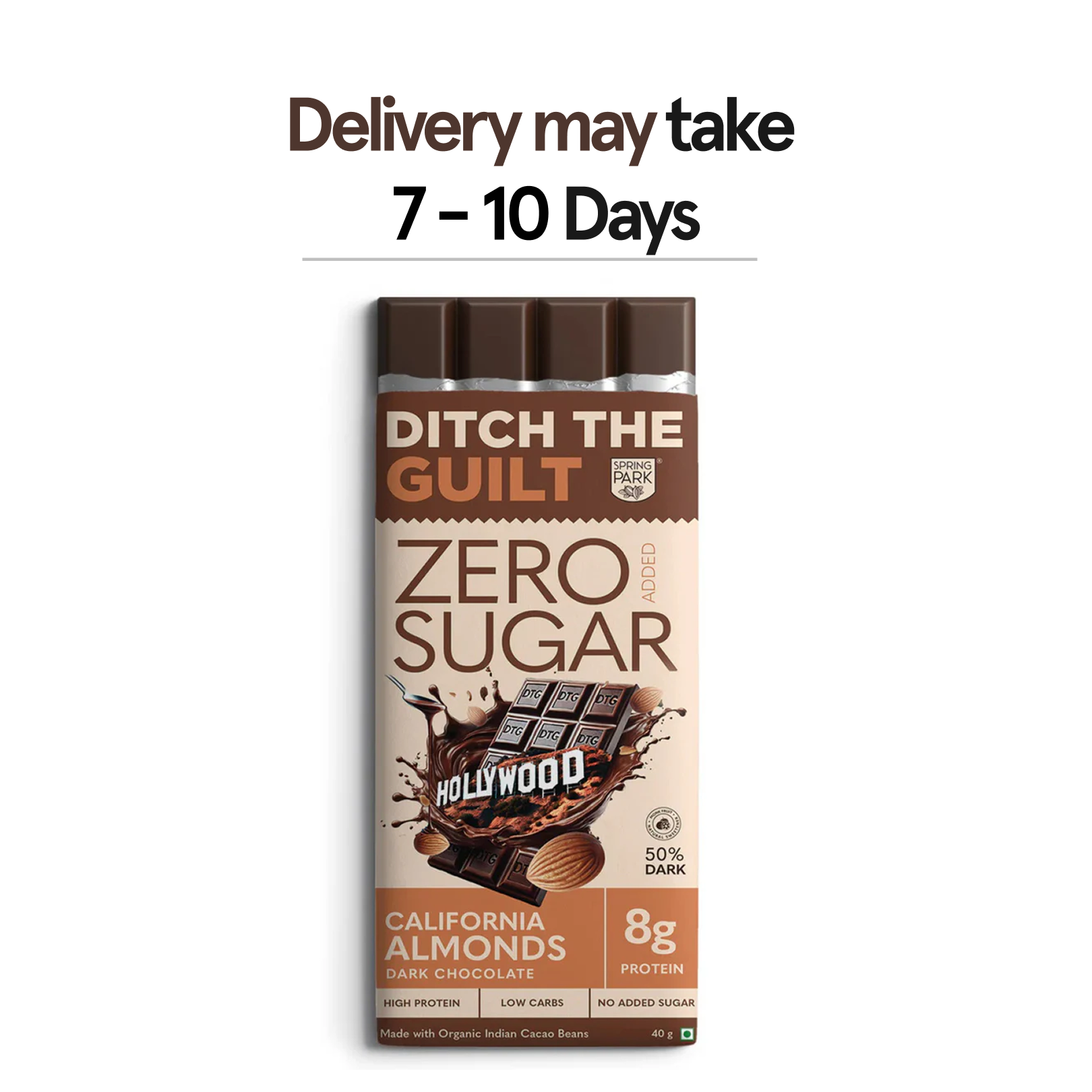 Roasted Almond | Zero Sugar | Dark Protein Chocolate | High Protein | 40g