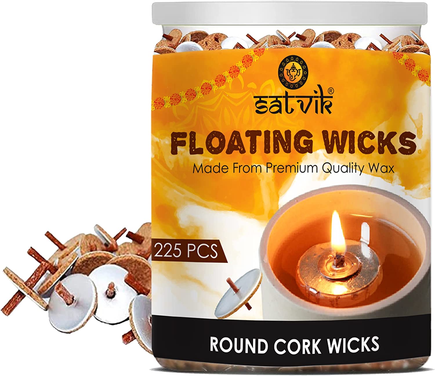 Buy SATVIK 225 Pc Round Floating Wicks for Oil Cups with Cork Disc ...