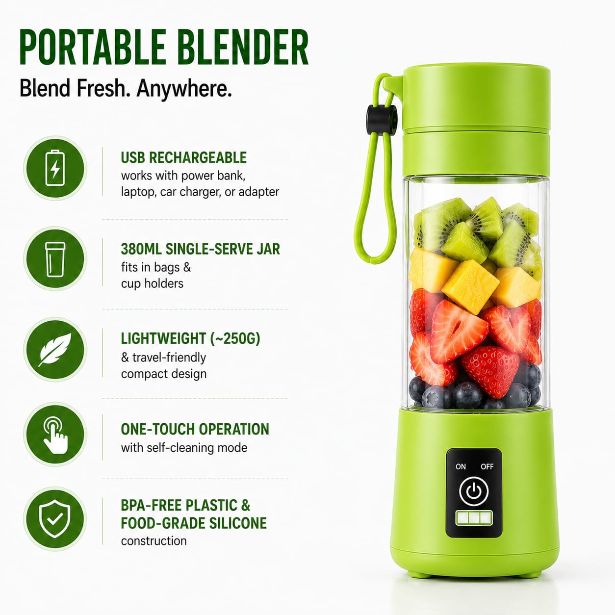Multi Blade Mini Juicer & Smoothie Maker – 380ML USB Rechargeable | Shakes, Juice & Protein | Lightweight for Travel | Assorted Colours