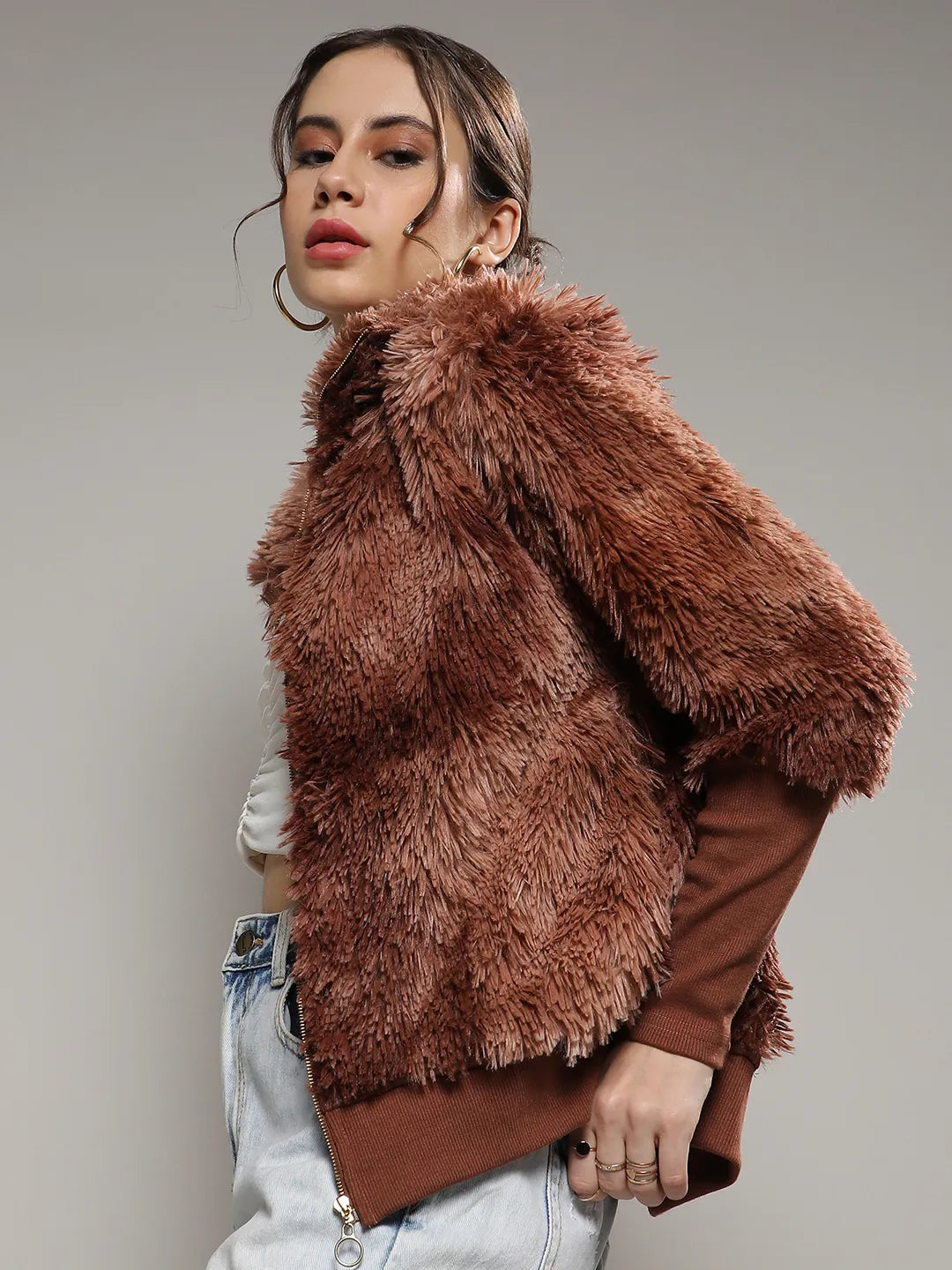 Buy Faded Faux Fur Jacket in India at Best Price - Zop by Shiprocket