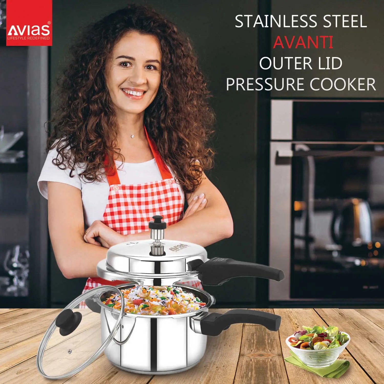 AVIAS Ceres Stainless Steel Premium Outer Lid Pressure Cooker Sandwich Bottom Induction base thickness 2L/3L/5L LTRS