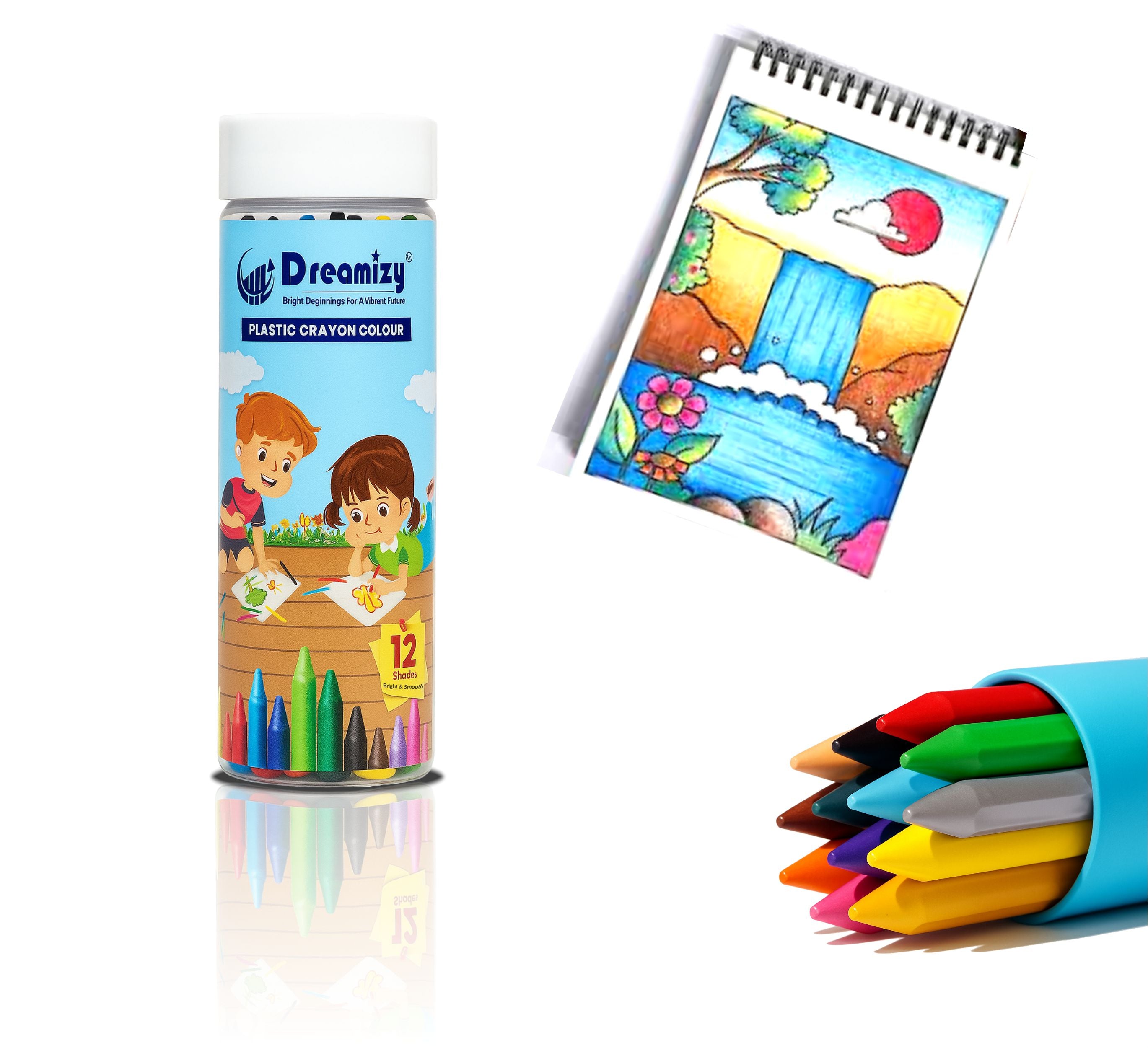 Non-Toxic Plastic Crayons, 12 Shades, Multicolour, Washable