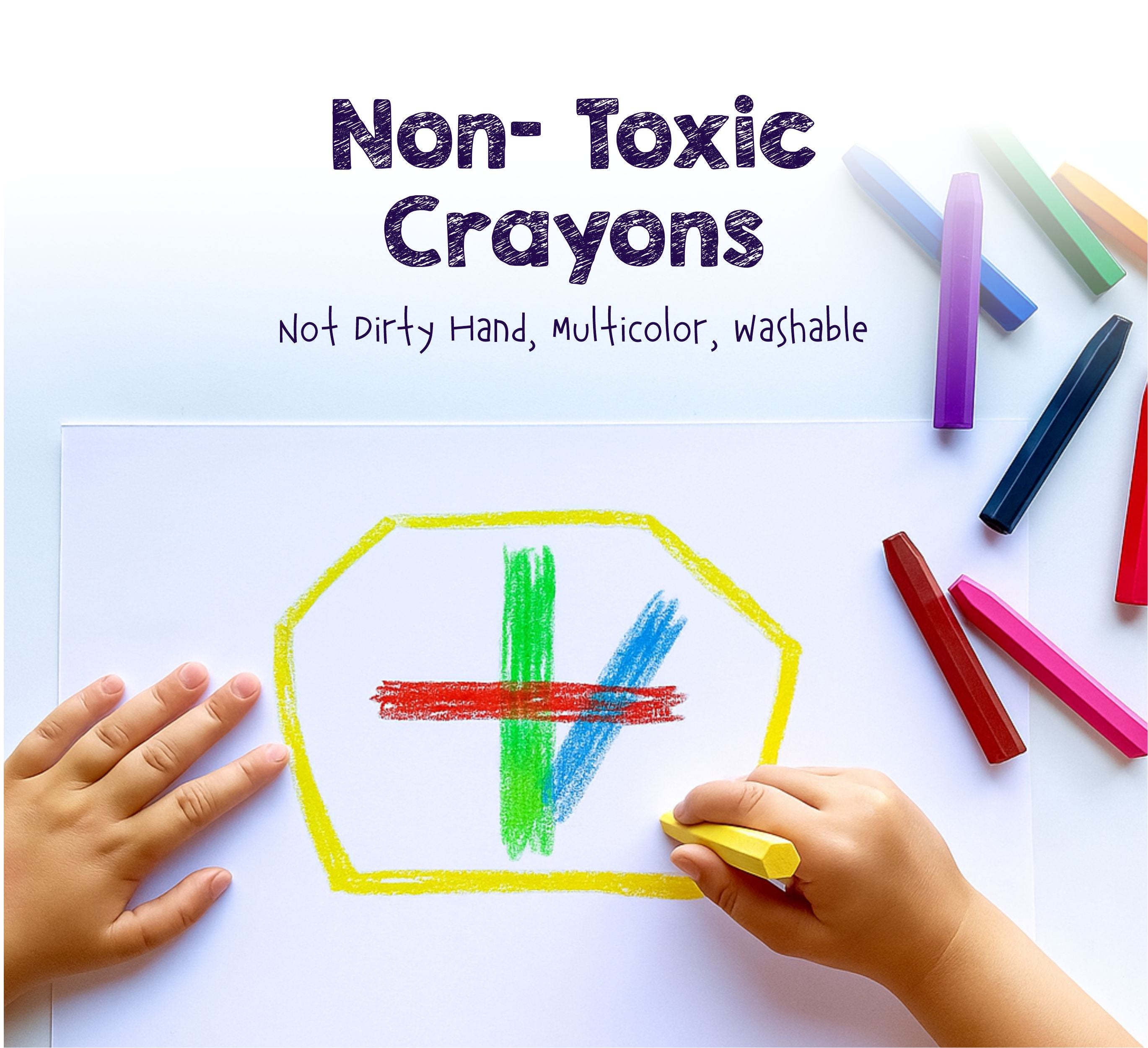 Non-Toxic Plastic Crayons, 12 Shades, Multicolour, Washable