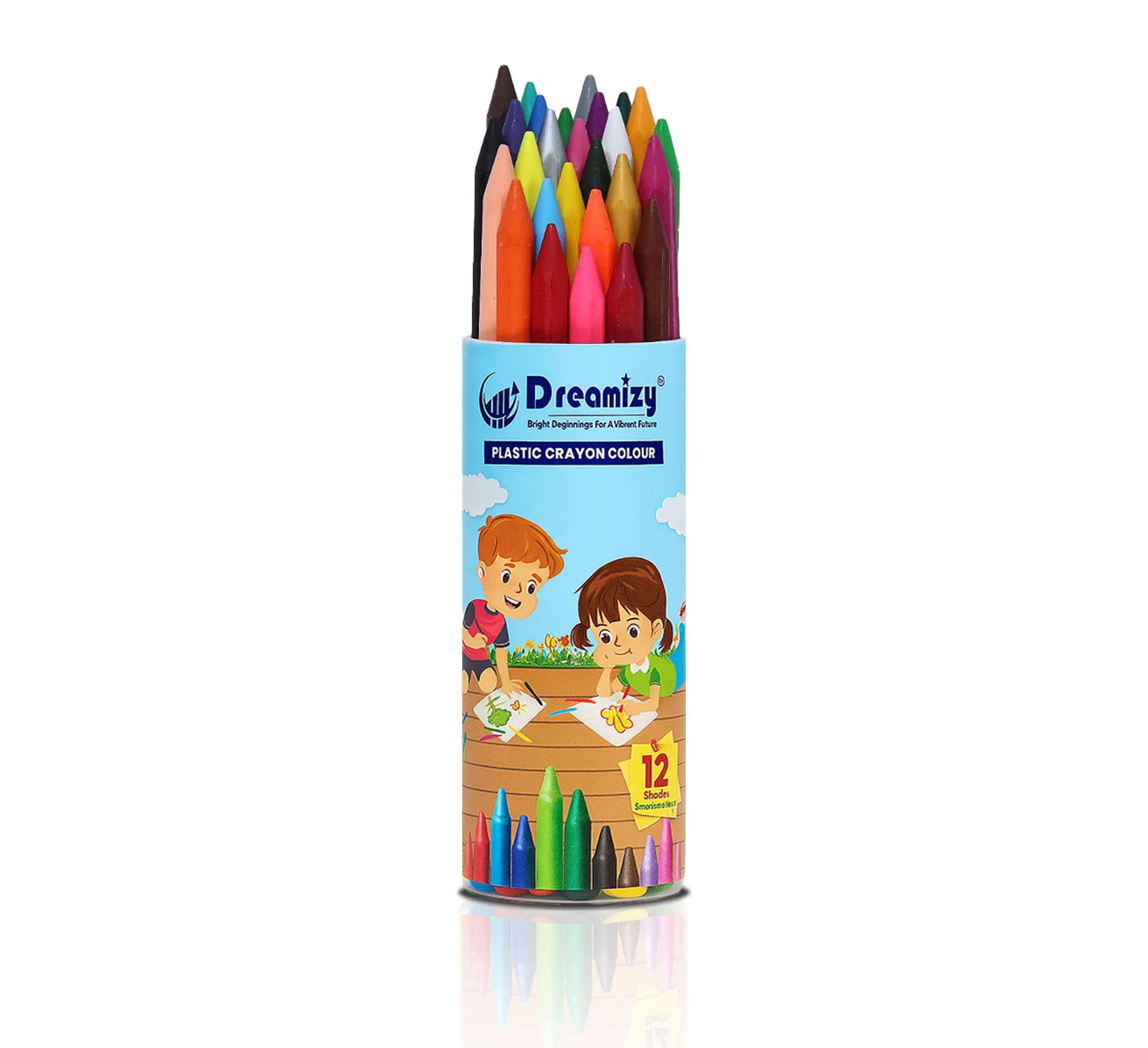 Dual Colour Pencils - 12 Pencils | 24 Shades with Sharpener & 12 Colours Plastic Crayons (Combo pack of 2 set - Multicolours)