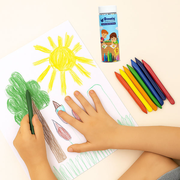 Non-Toxic Plastic Crayons, 12 Shades, Multicolour, Washable