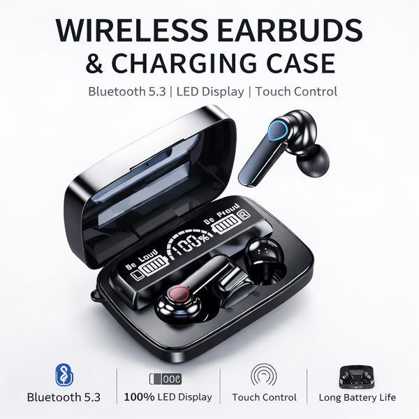 PopX | TWS Wireless Earbuds | Deep Bass | BT 5.3 | Touch Controls | LED Display Case | Type-C Fast Charging | Up to 40H Playtime