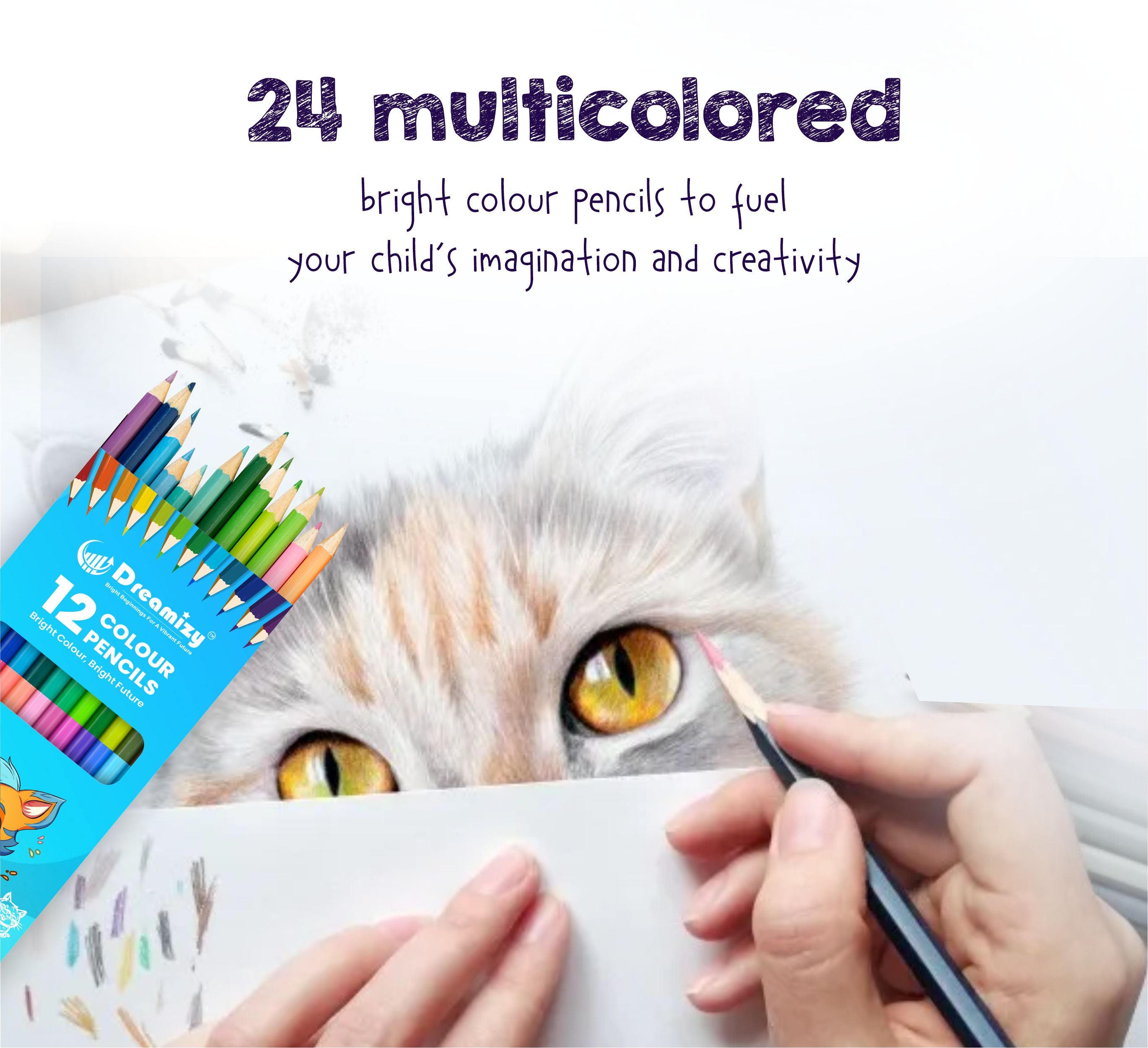 Dual Colour Pencils - 12 Pencils | 24 Shades with Sharpener | Long Wooden Colouring Pencils for Kids & Adults