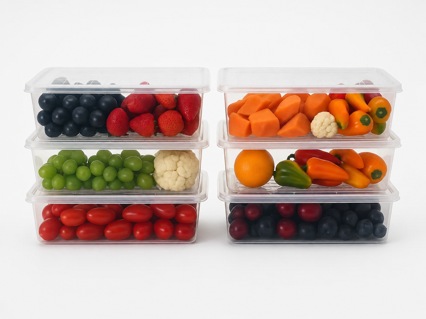 6-Piece Clear Refrigerator Storage Containers with Lids & Removable Strainer Tray – BPA-Free, Multipurpose Kitchen & Fridge Organizer Box Set for Fruits, Vegetables & More